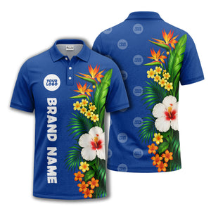 bird of paradise & hibiscus floral polo shirt for men