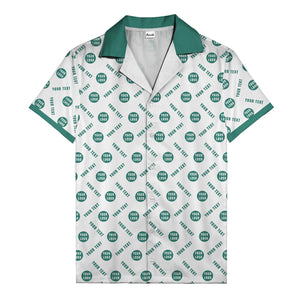 black custom logo circles text white hawaiian shirt
