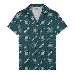 custom logo & text circle repeat black white hawaiian shirt for men