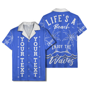 customizable text palm trees & stars graphic hawaiian shirt for men