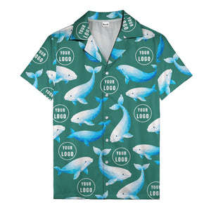 geometric beluga whales & custom logo circles hawaiian shirt for oceanic adventures