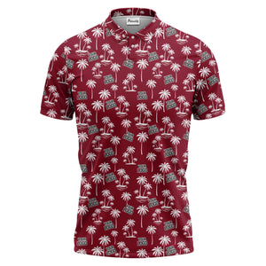 monochrome palm trees & custom logo repeat black white polo shirt