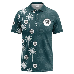 palm trees & custom logo circle repeat graphic polo shirt