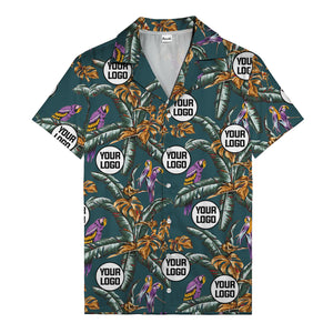 photorealistic parrots & palm leaves navy hawaiian shirt for men