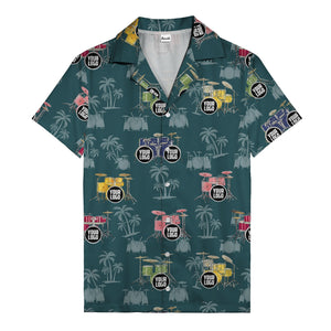 rockin' drum kits & palm trees repeat hawaiian shirt for musicians