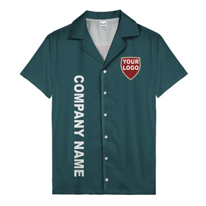 shield logo & vertical text customizable corporate hawaiian shirt