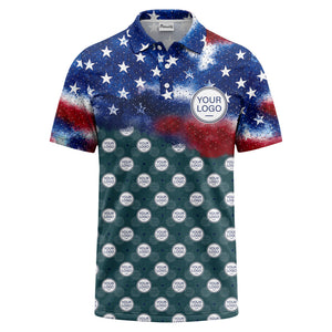 stars & stripes american flag custom logo all over print polo shirt