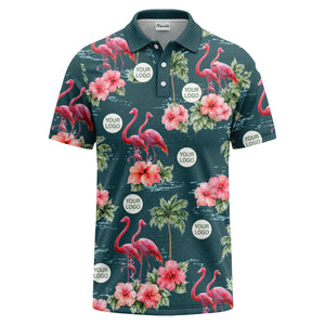 watercolor flamingos & hibiscus palm trees polo shirt for men