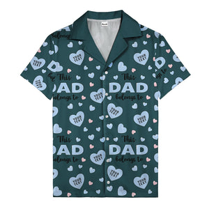 watercolor hearts & custom names hawaiian shirt for dad, navy blue