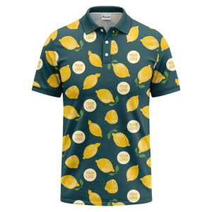 zesty lemon slices & leaf motif playful summer polo shirt