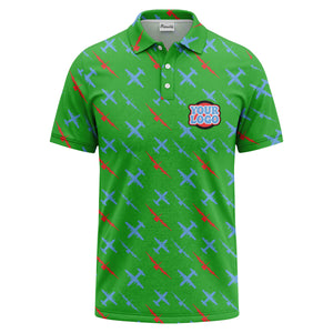 airplane silhouette repeat aviation graphic polo shirt for men