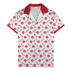 black custom logo circles text white hawaiian shirt