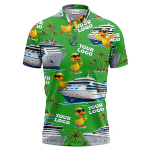 cruise ship & sunglasses ducks cartoon islands polo shirt for men