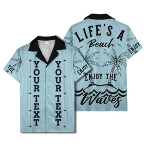 customizable text palm trees & stars graphic hawaiian shirt for men