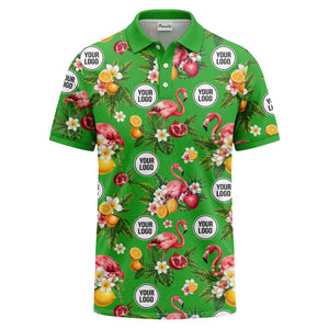 flamingo & lemon watercolor print polo shirt for men