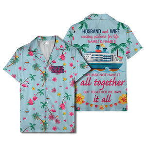 flamingo sailboat hibiscus palm watercolor hawaiian shirt
