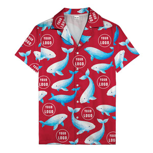 geometric beluga whales & custom logo circles hawaiian shirt for oceanic adventures