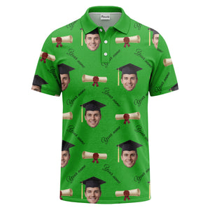 graduation caps & diploma scrolls over personalized faces polo shirt