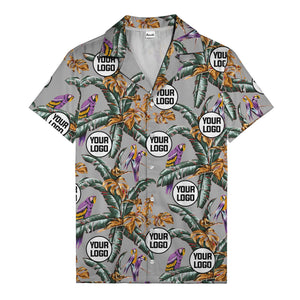 photorealistic parrots & palm leaves navy hawaiian shirt for men