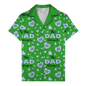 watercolor hearts & custom names hawaiian shirt for dad, navy blue