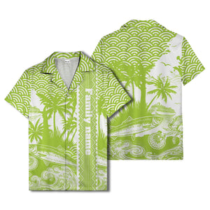 cruise ship & palm trees fish waves aloha hawaiian shirt