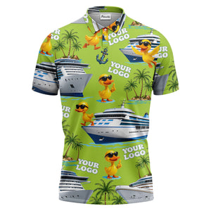 cruise ship & sunglasses ducks cartoon islands polo shirt for men