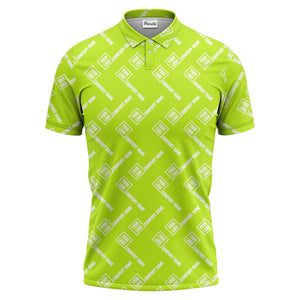 custom logo & company name repeat pattern black polo shirt for men