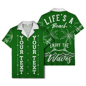 customizable text palm trees & stars graphic hawaiian shirt for men