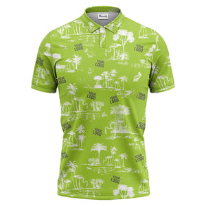 flamingo oasis palm trees sketch pattern black white polo shirt for men
