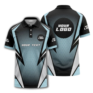 hexagonal grid geometric lines modern tech-inspired polo shirt