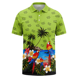 parrot palm plumeria beach watercolor polo shirt