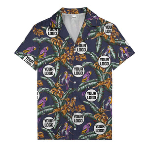 photorealistic parrots & palm leaves navy hawaiian shirt for men
