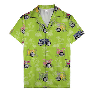 rockin' drum kits & palm trees repeat hawaiian shirt for musicians