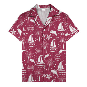 sailboats dolphins palm trees starfish repeat pattern black white hawaiian shirt