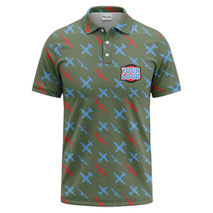 airplane silhouette repeat aviation graphic polo shirt for men