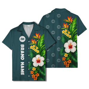 bird of paradise & hibiscus hawaiian shirt with palm leaves
