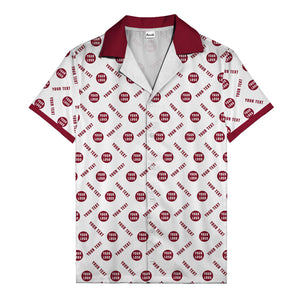 black custom logo circles text white hawaiian shirt