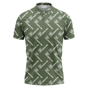 custom logo & company name repeat pattern black polo shirt for men