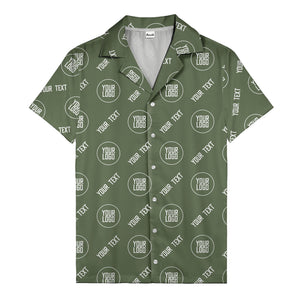 custom logo & text circle repeat black white hawaiian shirt for men