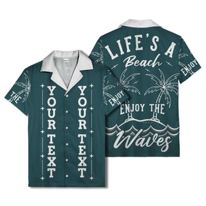 customizable text palm trees & stars graphic hawaiian shirt for men