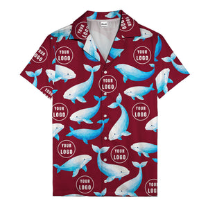 geometric beluga whales & custom logo circles hawaiian shirt for oceanic adventures