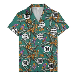 photorealistic parrots & palm leaves navy hawaiian shirt for men