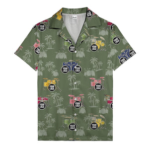 rockin' drum kits & palm trees repeat hawaiian shirt for musicians