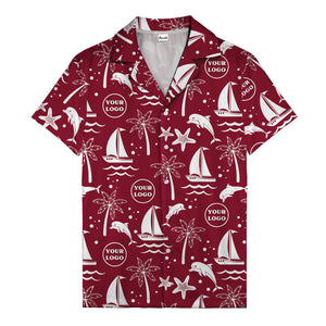 sailboats dolphins palm trees starfish repeat pattern black white hawaiian shirt