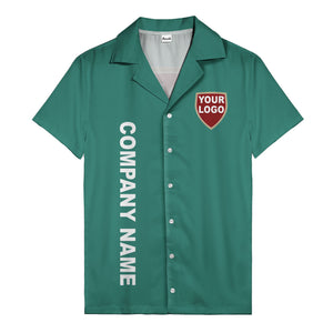 shield logo & vertical text customizable corporate hawaiian shirt