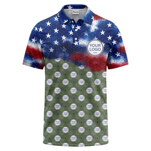 stars & stripes american flag custom logo all over print polo shirt