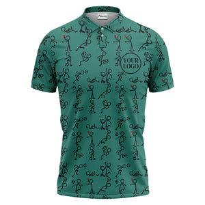 stick figure soccer players & balls cartoon polo shirt for men