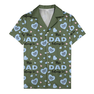 watercolor hearts & custom names hawaiian shirt for dad, navy blue
