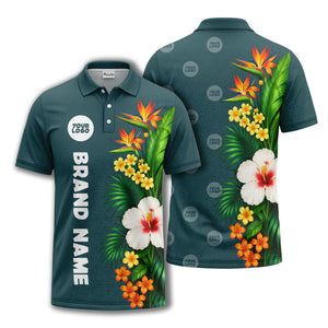 bird of paradise & hibiscus floral polo shirt for men