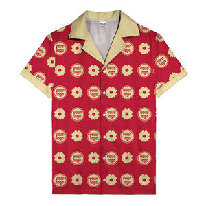 custom logo daisy repeat pattern hawaiian shirt for men